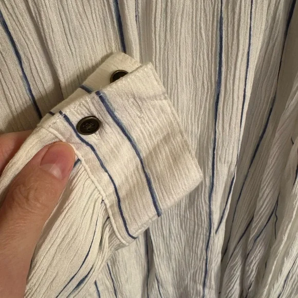 NWOT, size XXL a.n.a. long sleeve white button down blouse with blue stripes - Picture 6 of 14